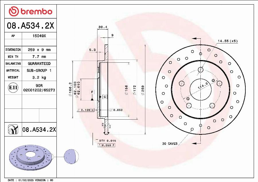 Brembo 08.A534.2X - Тормозной диск avtokuzovplus.com.ua