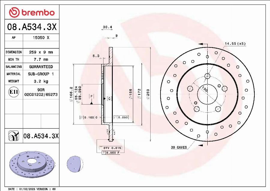 Brembo 08.A534.3X - Тормозной диск avtokuzovplus.com.ua