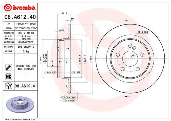 Brembo 08.A612.41 - Тормозной диск avtokuzovplus.com.ua