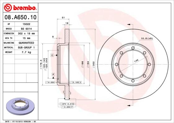 Brembo 08.A650.10 - Тормозной диск avtokuzovplus.com.ua