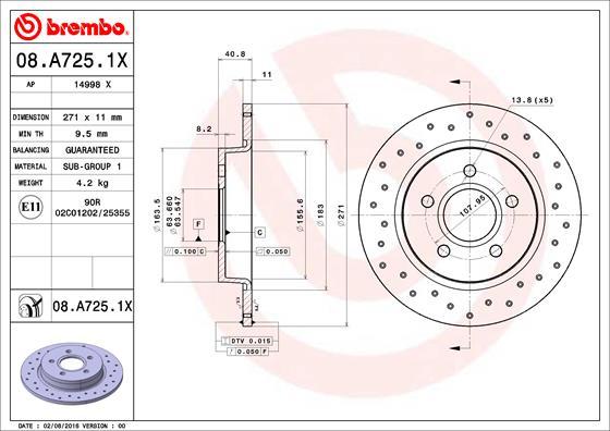 Brembo 08.A725.1X - Тормозной диск avtokuzovplus.com.ua