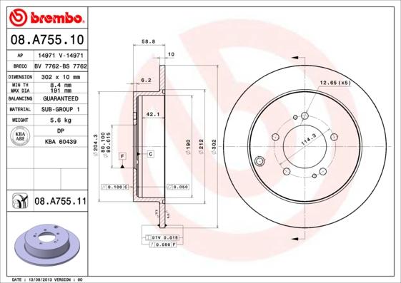 Brembo 08.A755.10 - Тормозной диск autodnr.net