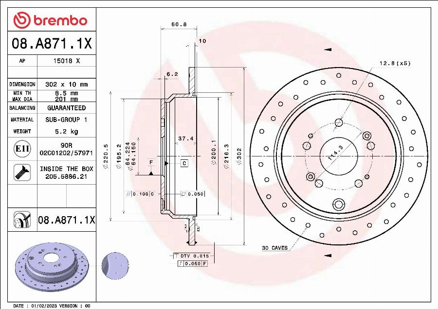 Brembo 08.A871.1X - Тормозной диск autodnr.net