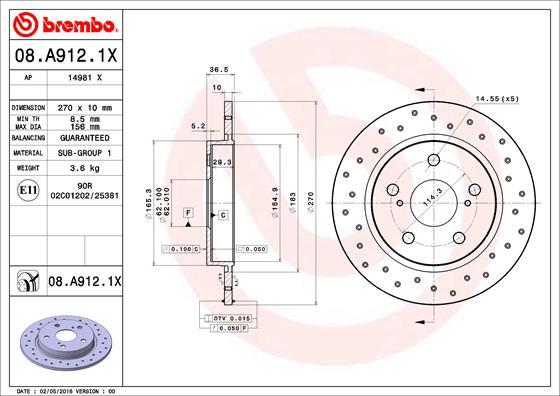 Brembo 08.A912.1X - Тормозной диск autodnr.net