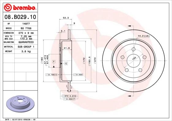 Brembo 08.B029.10 - Тормозной диск avtokuzovplus.com.ua