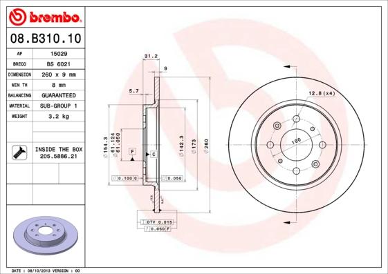 Brembo 08.B310.10 - Тормозной диск avtokuzovplus.com.ua