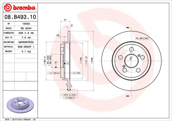 Brembo 08.B493.10 - Гальмівний диск autocars.com.ua