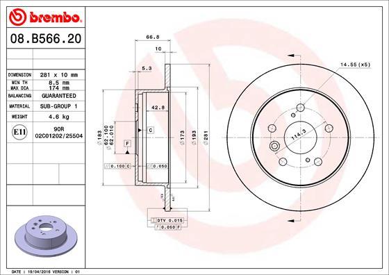 Brembo 08.B566.21 - Гальмівний диск autocars.com.ua