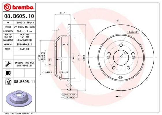 Brembo 08.B605.10 - Гальмівний диск autocars.com.ua