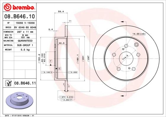 Brembo 08.B646.11 - Гальмівний диск autocars.com.ua