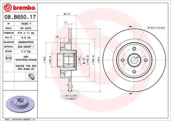 Brembo 08.B650.17 - Гальмівний диск autocars.com.ua