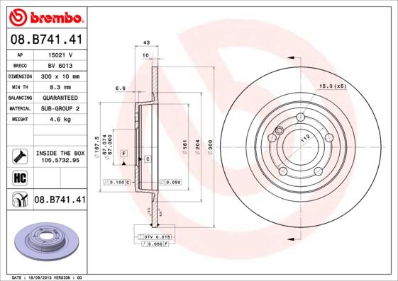 Brembo 08.B741.41 - Гальмівний диск autocars.com.ua