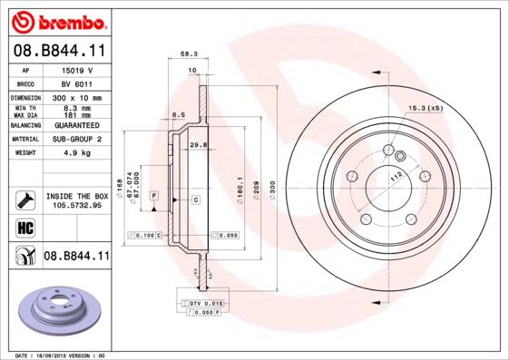 Brembo 08.B844.11 - Тормозной диск avtokuzovplus.com.ua