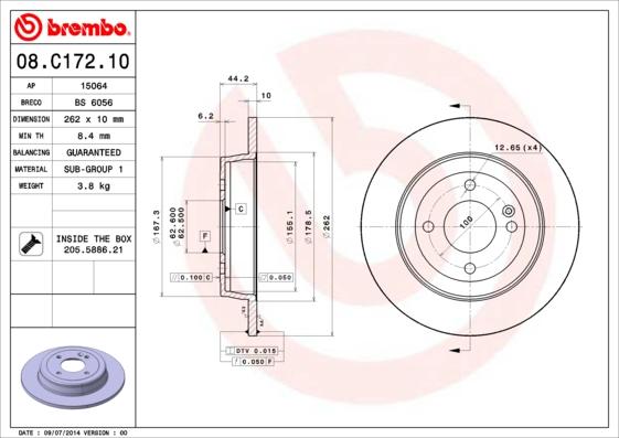 Brembo 08.C172.10 - Тормозной диск avtokuzovplus.com.ua
