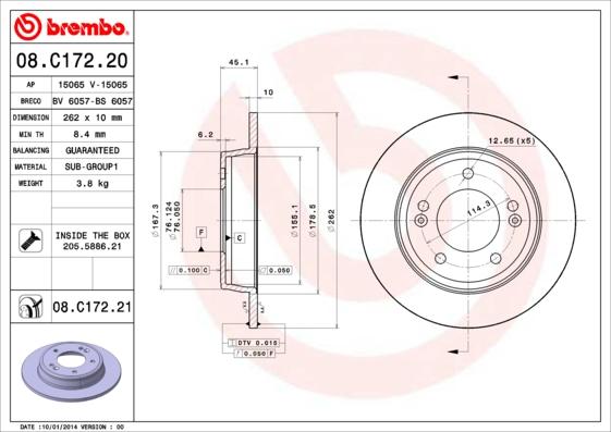 Brembo 08.C172.20 - Тормозной диск avtokuzovplus.com.ua