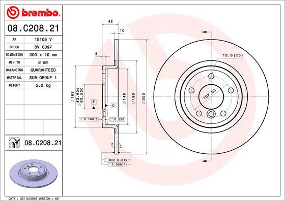 Brembo 08.C208.21 - Гальмівний диск autocars.com.ua