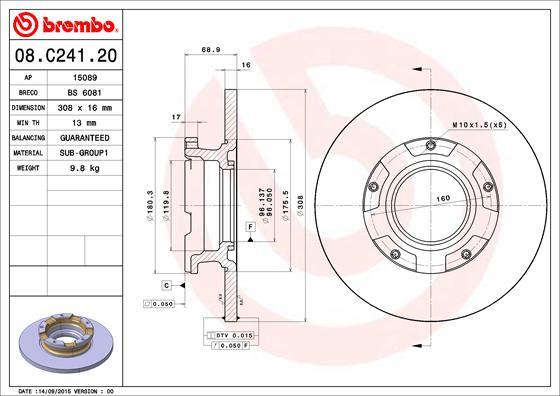 Brembo 08.C241.20 - Гальмівний диск autocars.com.ua