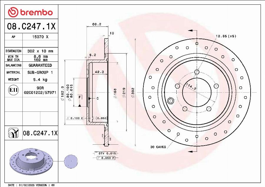Brembo 08.C247.1X - Тормозной диск autodnr.net