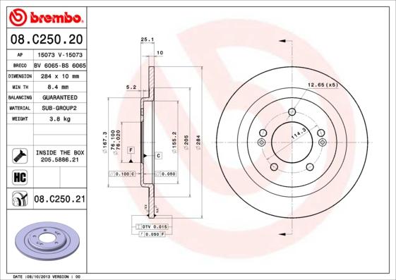 Brembo 08.C250.20 - Тормозной диск avtokuzovplus.com.ua