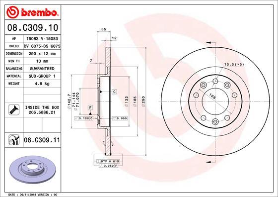 Brembo 08.C309.11 - Тормозной диск avtokuzovplus.com.ua