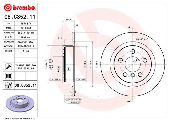 Brembo 08.C352.11 - Тормозной диск avtokuzovplus.com.ua