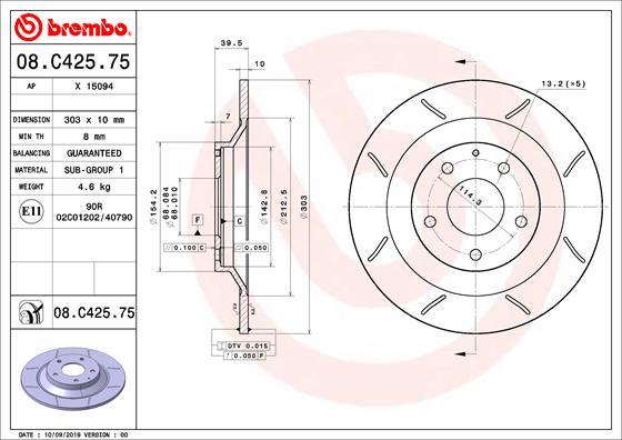 Brembo 08.C425.75 - Тормозной диск avtokuzovplus.com.ua