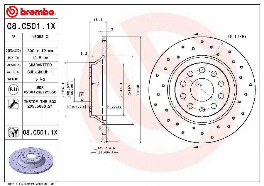 Brembo 08.C501.1X - Тормозной диск avtokuzovplus.com.ua