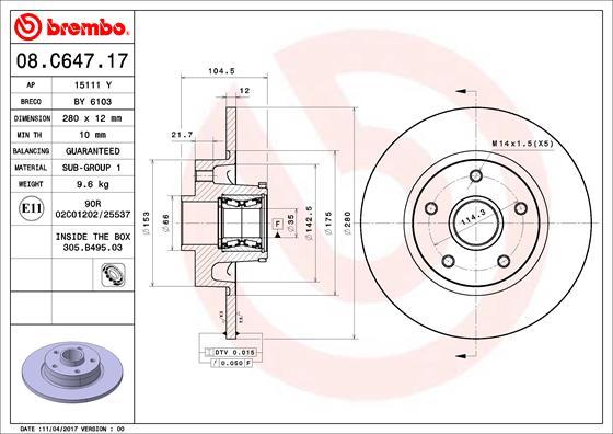 Brembo 08.C647.17 - Гальмівний диск autocars.com.ua