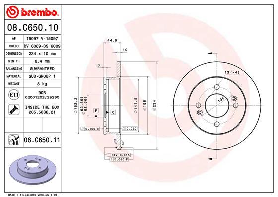 Brembo 08.C650.11 - Гальмівний диск autocars.com.ua