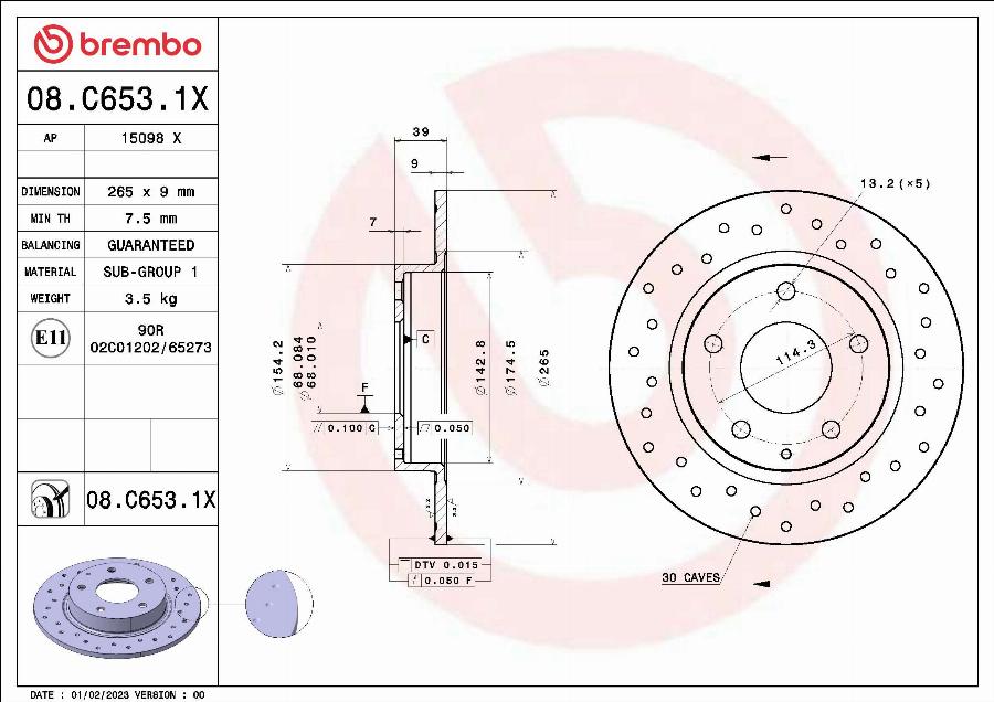 Brembo 08.C653.1X - Гальмівний диск autocars.com.ua