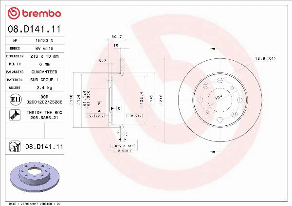 Brembo 08.D141.11 - Гальмівний диск autocars.com.ua