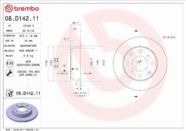 Brembo 08.D142.11 - Гальмівний диск autocars.com.ua