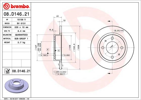 Brembo 08.D146.21 - Гальмівний диск autocars.com.ua