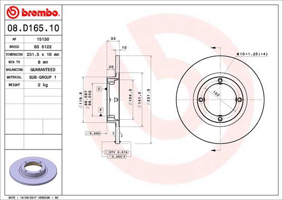 Brembo 08.D165.10 - Гальмівний диск autocars.com.ua