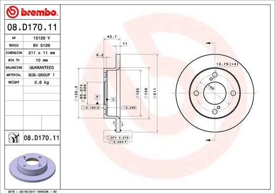 Brembo 08.D170.11 - Гальмівний диск autocars.com.ua