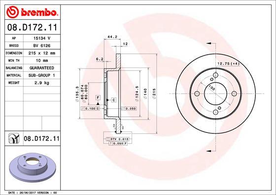 Brembo 08.D172.11 - Гальмівний диск autocars.com.ua