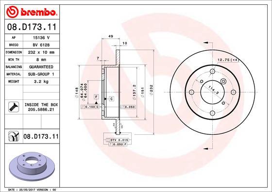 Brembo 08.D173.11 - Тормозной диск avtokuzovplus.com.ua