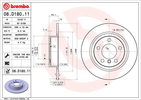 Brembo 08.D180.11 - Гальмівний диск autocars.com.ua