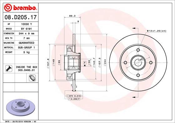 Brembo 08.D205.17 - Тормозной диск avtokuzovplus.com.ua