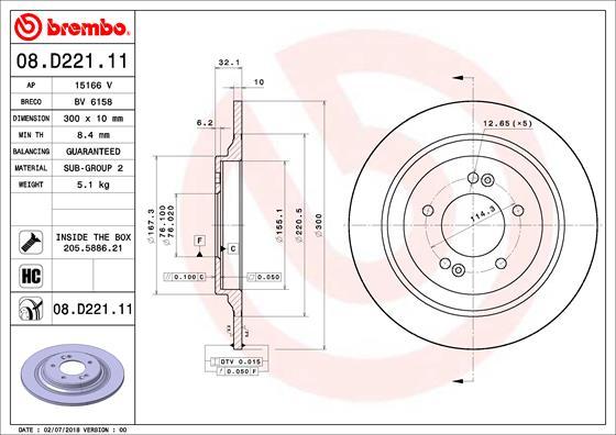 Brembo 08.D221.11 - Гальмівний диск autocars.com.ua