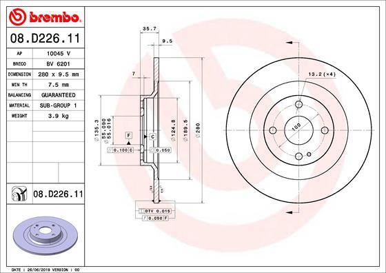 Brembo 08.D226.11 - Гальмівний диск autocars.com.ua