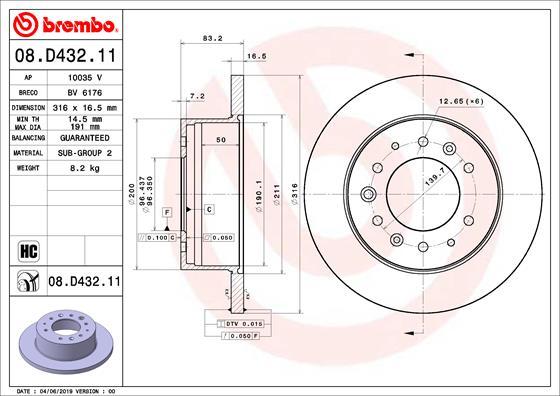 Brembo 08.D432.11 - Гальмівний диск autocars.com.ua