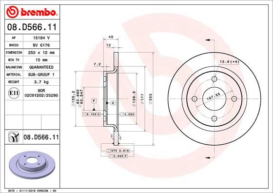 Brembo 08.D566.11 - Гальмівний диск autocars.com.ua