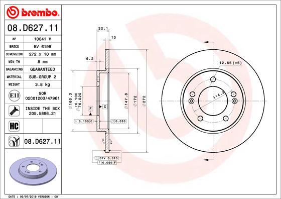 Brembo 08.D627.11 - Тормозной диск avtokuzovplus.com.ua