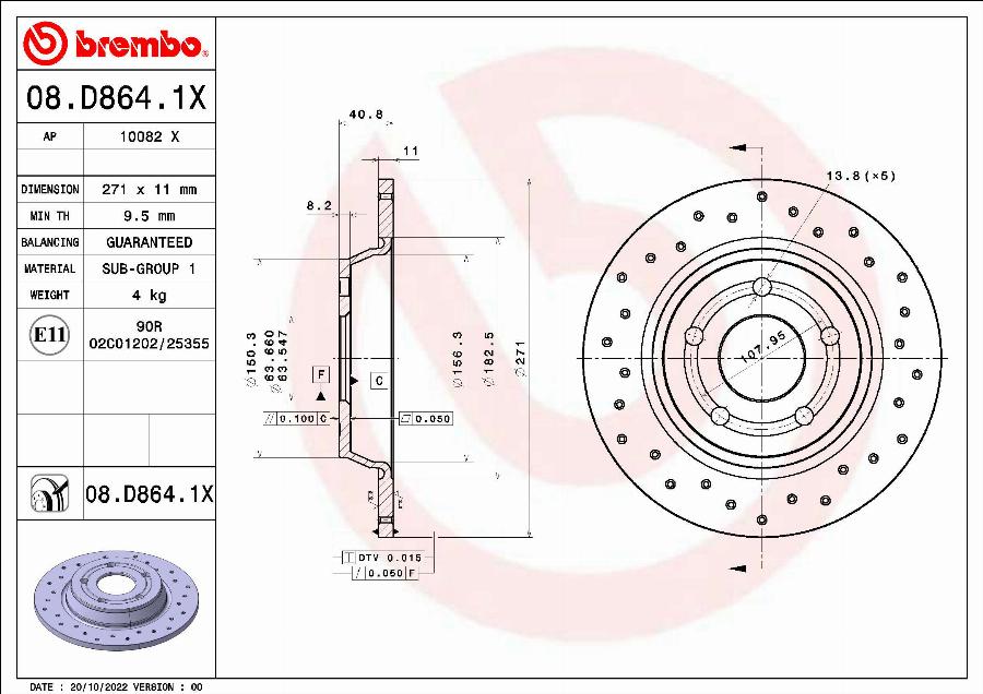 Brembo 08.D864.1X - Гальмівний диск autocars.com.ua