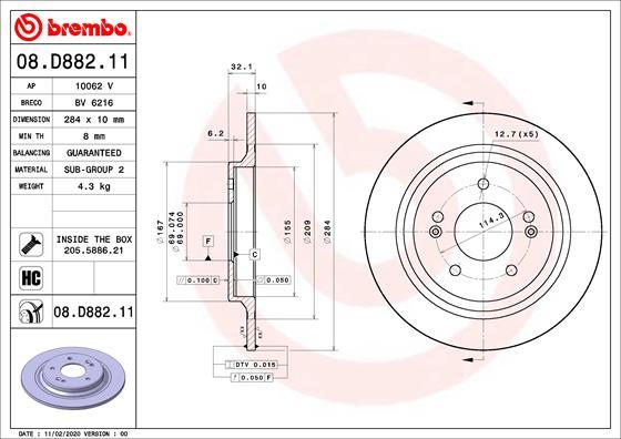 Brembo 08.D882.11 - Гальмівний диск autocars.com.ua