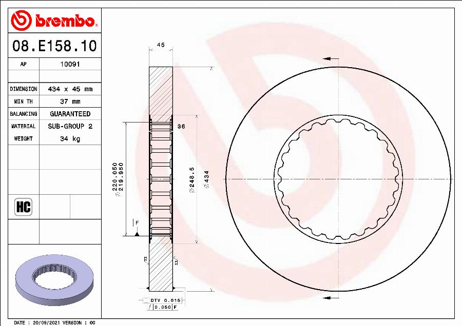 Brembo 08.E158.10 - Гальмівний диск autocars.com.ua