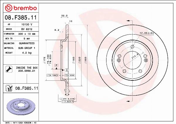 Brembo 08.F385.11 - Гальмівний диск autocars.com.ua