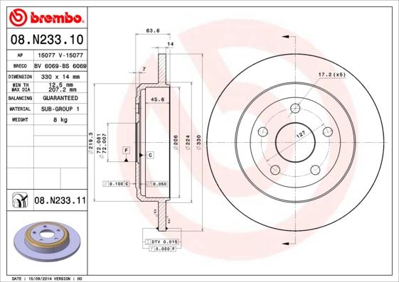 Brembo 08.N233.11 - Тормозной диск avtokuzovplus.com.ua