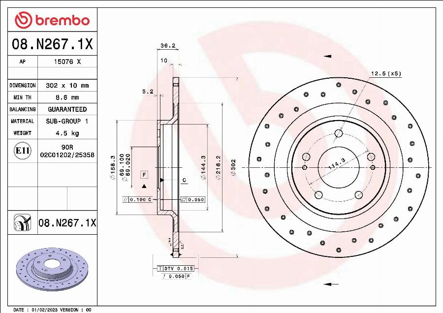 Brembo 08.N267.1X - Гальмівний диск autocars.com.ua